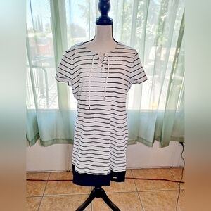 Tommy Hilfiger Navy and White Striped Mini Dress. Size PXL.